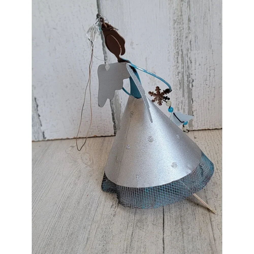 Vintage blue angel snowflake‎ ornament Xmas glitter
